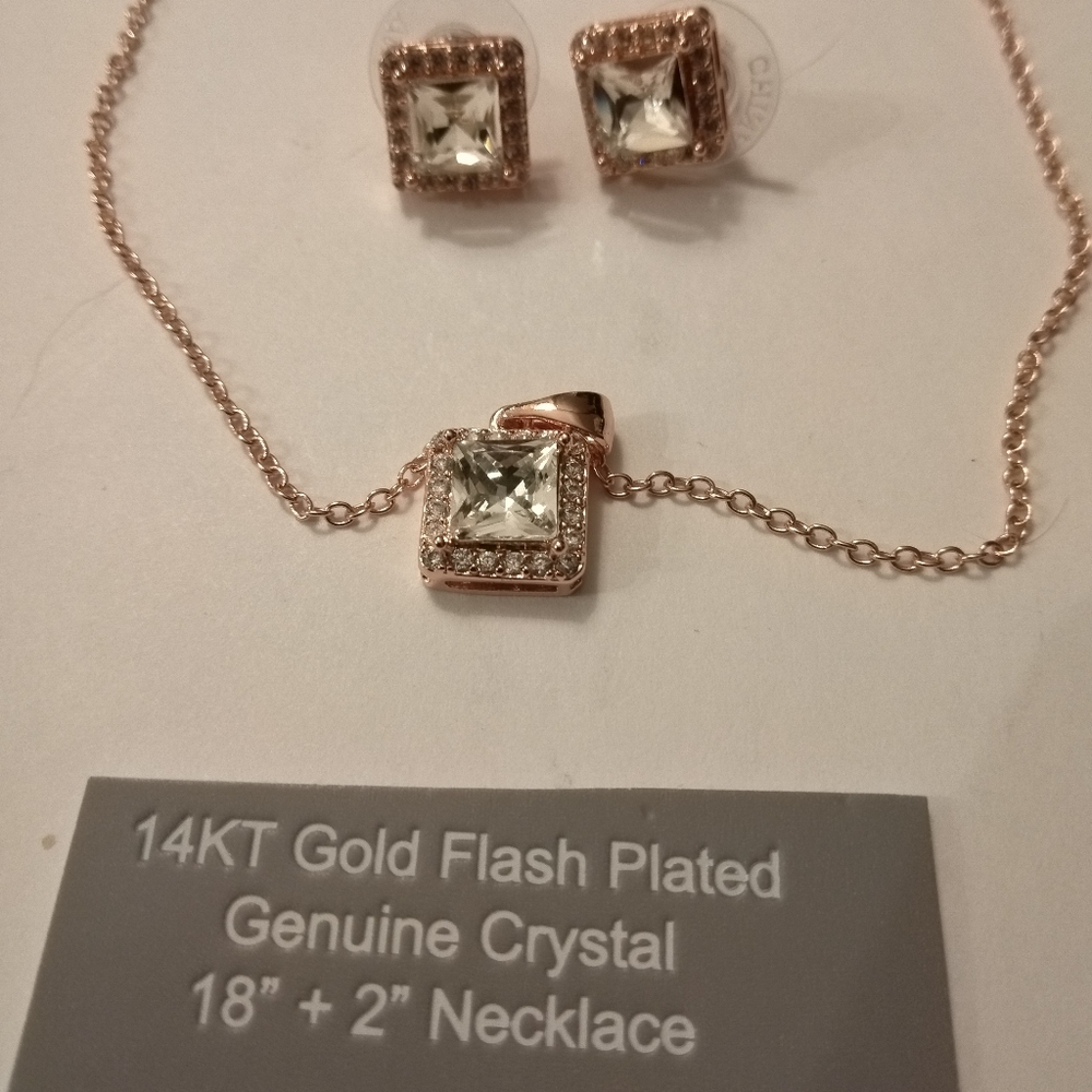 Gold Flash Plated Crystal Jewelry Set